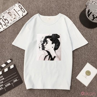 เสื้อยืดลำลองพิมพ์ลายการ์ตูนสำหรับผู้หญิง