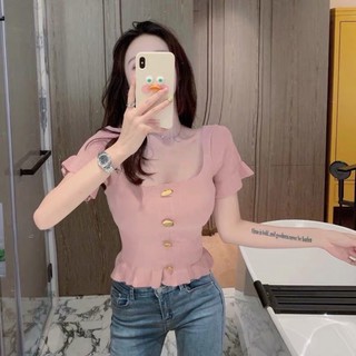 Women🎀พร้อมส่ง🎀เสื้อยืดคอวีแขนสั้น 🔥（2021）