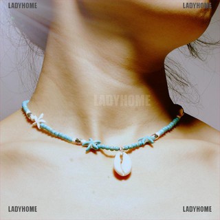 ❤Ladyhome❤เครื่องประดับ สร้อยคอโชคเกอร์ ประดับลูกปัดเทอร์ควอยซ์ รูปเปลือกหอย ปลาดาว เหมาะกับเดินชายหาด แฟชั่นฤดูร้อน สไตล์โบฮีเมียน