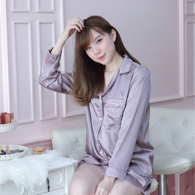 ชุดนอนผ้าซาติน เกรดพรีเมี่ยม 11 สี ชุดนอนขาสั้น  ชุดนอนผู้หญิง ชุดนอนไม่ได้นอน ชุดนอน