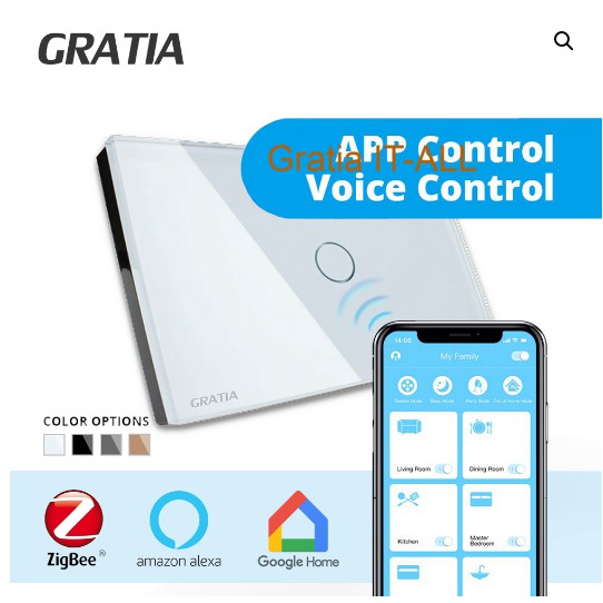 Gratia สวิตช์ไฟ EC 1/2/3 ปุ่ม รองรับรีโมท EC หรือ แอพ  ทางเดียว / 2 ทาง การใช้แอพ ต้องมี EC gateway