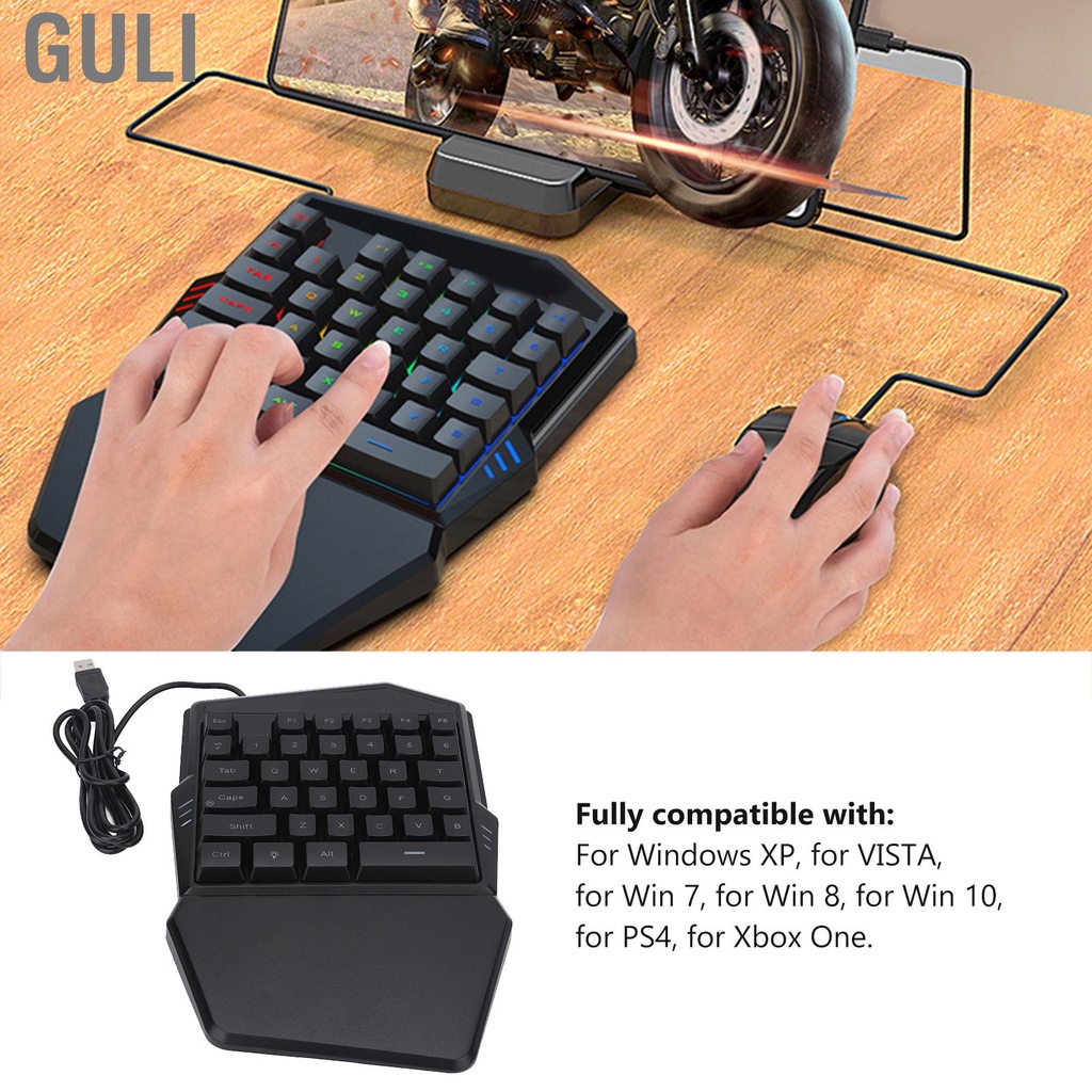 Guli One Handed Gaming Keyboard USB RGB Backlit 35Keys Converter ...