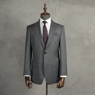 KINGMAN Grey Stripe Suit Tailor Made สั่งตัดสูท สูทสั่งตัด ตัดสูท งานคุณภาพ สูทชาย สูทหญิง สูท ร้านตัดสูท