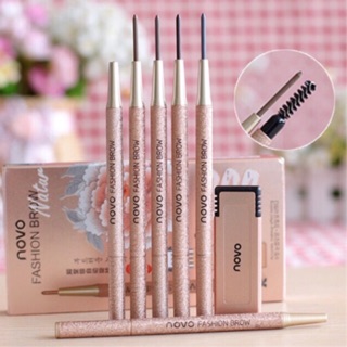 Novo Eyebrow ดินสอเขียนคิ้ว โนโว แบบหมุน พร้อมไส้ดินสอเปลี่ยน 3 ชิ้น + บล๊อกคิ้ว 3 ชิ้น