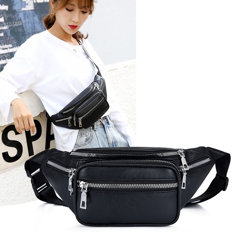 (w64)กระเป๋าคาดอกคาดเอว งานหนังหนาอย่างดี มี6ซิป ใบนี้สวย ดูดีดูแพงมาก vgetbag