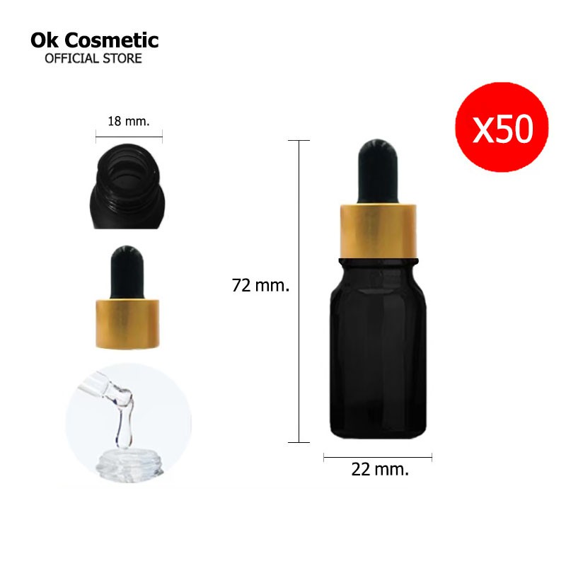 (แพ็ค50)ขวดแก้วพร้อมชุดดรอปเปอร์ YB18-BK*5ml ขวดdropper ขวดน้ำมัน ขวดเซรั่ม ขวดน้ำหอม ขวดน้ำมันหอมระ