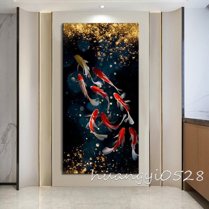 สไตล์จีนใหม่เก้าปลาผ้าใบภาพวาดความหมายความมั่งคั่ง Feng Shui แขวนภาพวาดการพิมพ์คุณภาพสูงไม่มีกรอบ