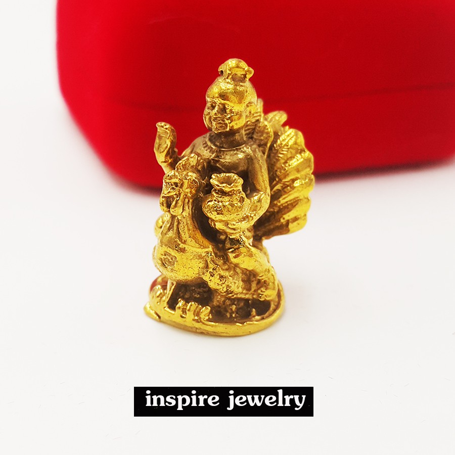 inspire jewelry, กุมารขี่ไก่ถือถุงทองหล่อทองเหลือง สูง 3cm.