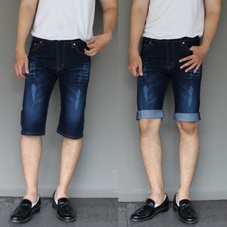 GZ Jeans กางเกงยีนส์ชายขาสั้นผ้ายืดสะกิดขาดสีฟ้า สีสนิมดำ (Sizeเอว28-36)