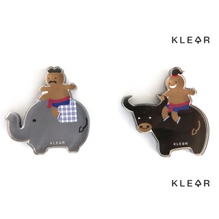 KlearObject Sawasdee Thai herdsboy&amp;Mahout Magnet (set 2 pcs) โปสการ์ด+แม่เหล็กติดตู้เย็น อะคริลิคติดผนัง ติดบอร์ด