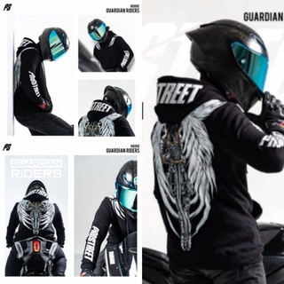 เสื้อกันหนาว มีฮู้ดดี้ แบบหนา ลาย Guardian Riders สีขาว สําหรับผู้ชาย