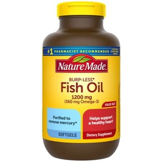 พร้อมส่ง Nature Made BurpLess fish oil 1200 mg ในน้ำมันปลาช่วยบำรุงหัวใจให้มีสุขภาพที่ดี  นำเข้าจากอเมริกา