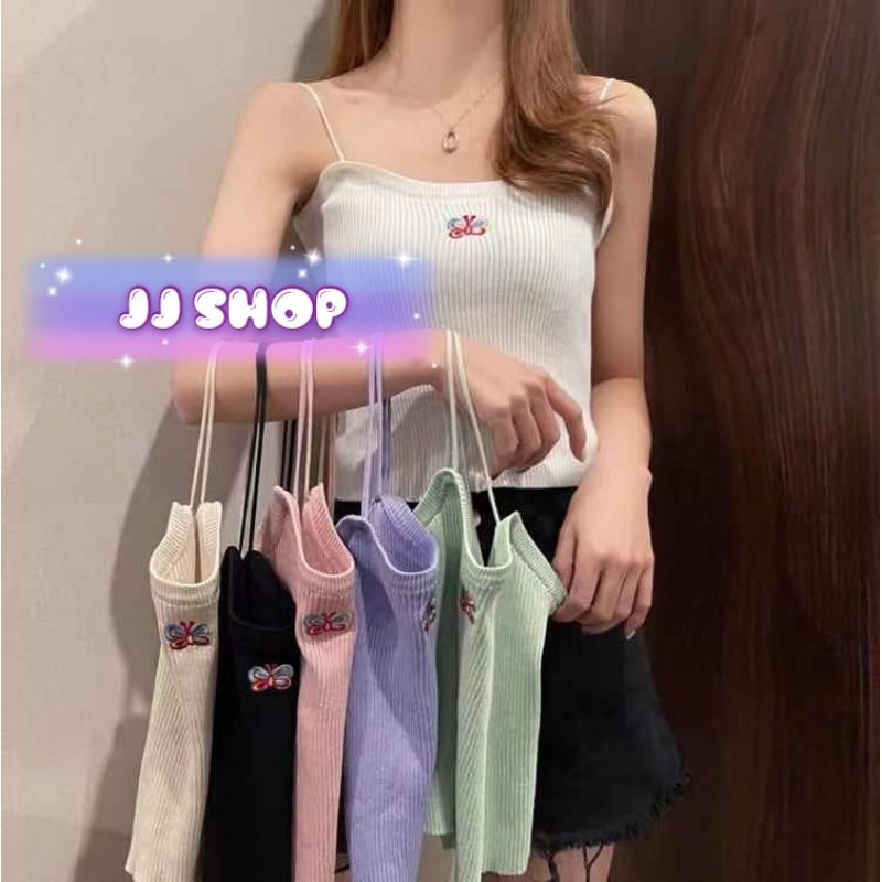 JJ Shop💓พร้อมส่ง เสื้อสายเดี่ยวไหมพรมลายผีเสื้อตรงกลาง มี6สี "28021"-NC