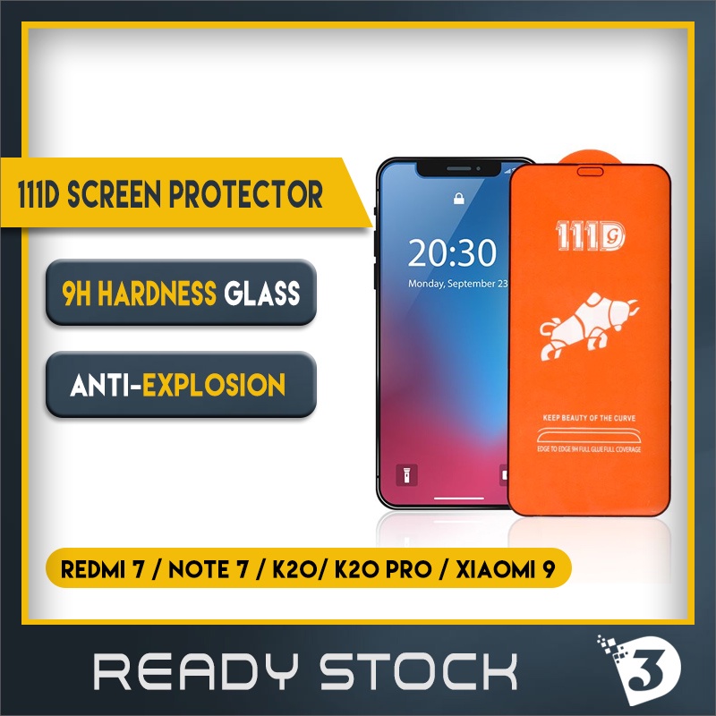 111D ป้องกันหน้าจอกระจกนิรภัยป้องกันเต็มรูปแบบสําหรับ Redmi 7 / Note 7 / K20/ K20 Pro / Xiaomi 9