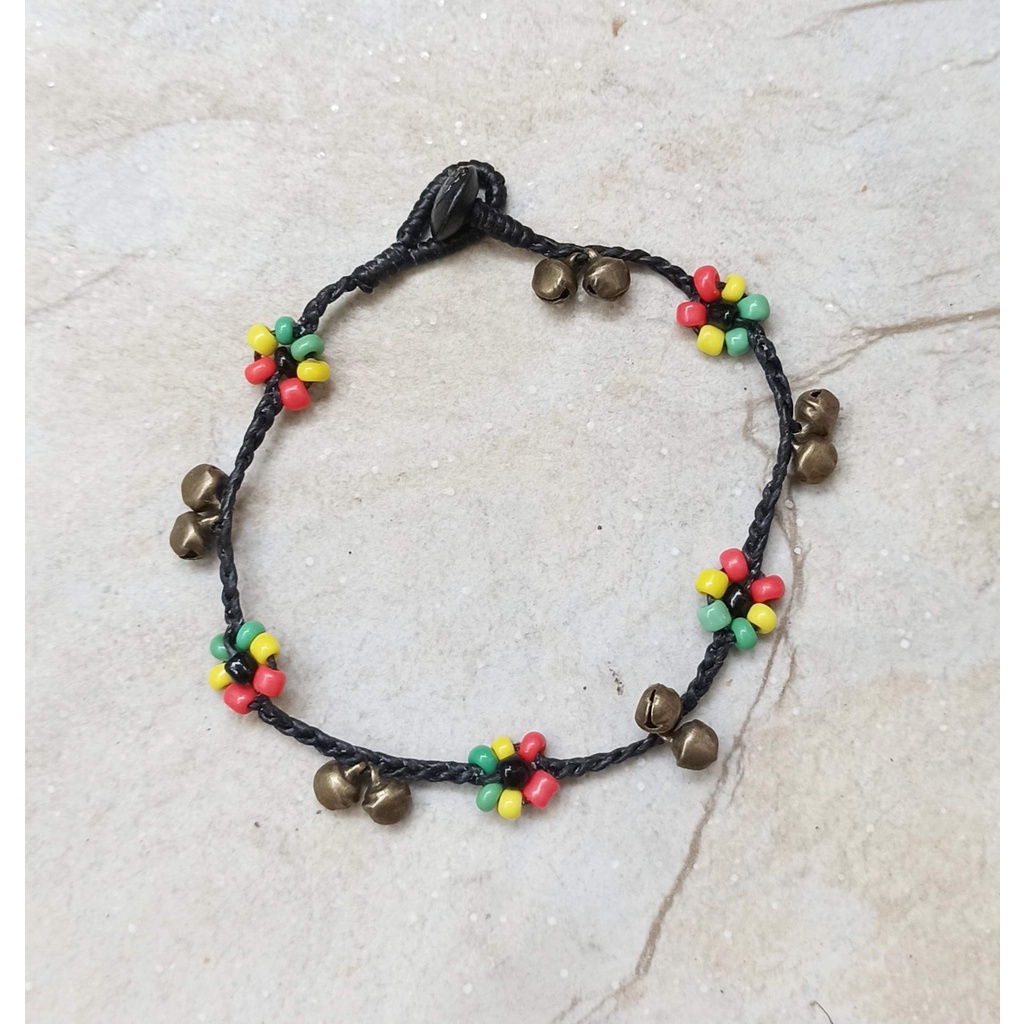 สร้อยข้อเท้า สร้อยข้อเท้าเชือกถัก ดอกไม้ เดซี่ กระดิ่ง งานแฮนด์เมด โบโฮ โบฮีเมียน เรกเก้ แฟรี่  Handmade Anklet 0073