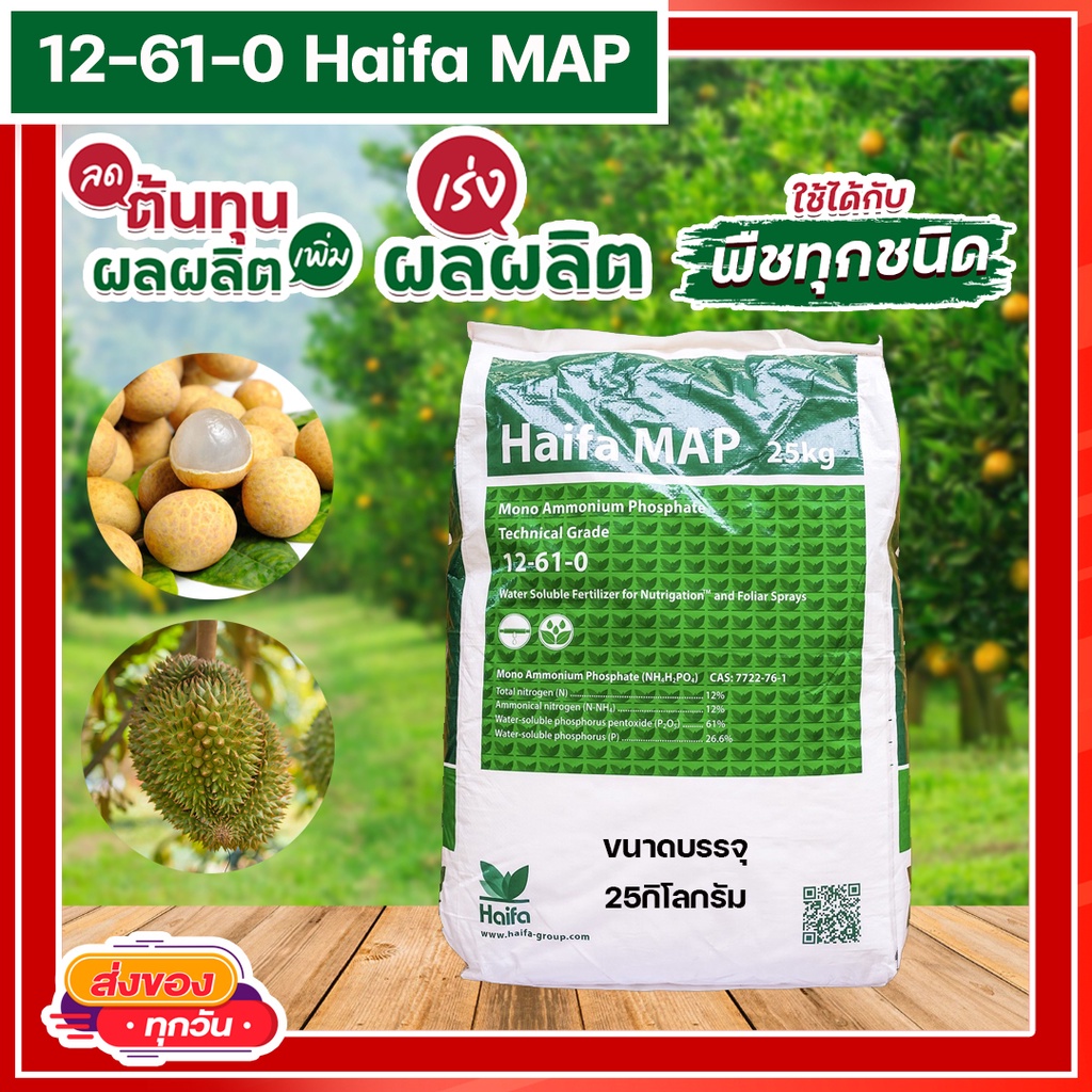 ปุ๋ย 12-61-0 NH4H2PO4 Monoammonium Phosphate MAP ปุ๋ยเกล็ด Haifa MAP (NPK 12-61-0) บรรจุ 25 กิโลกรัม
