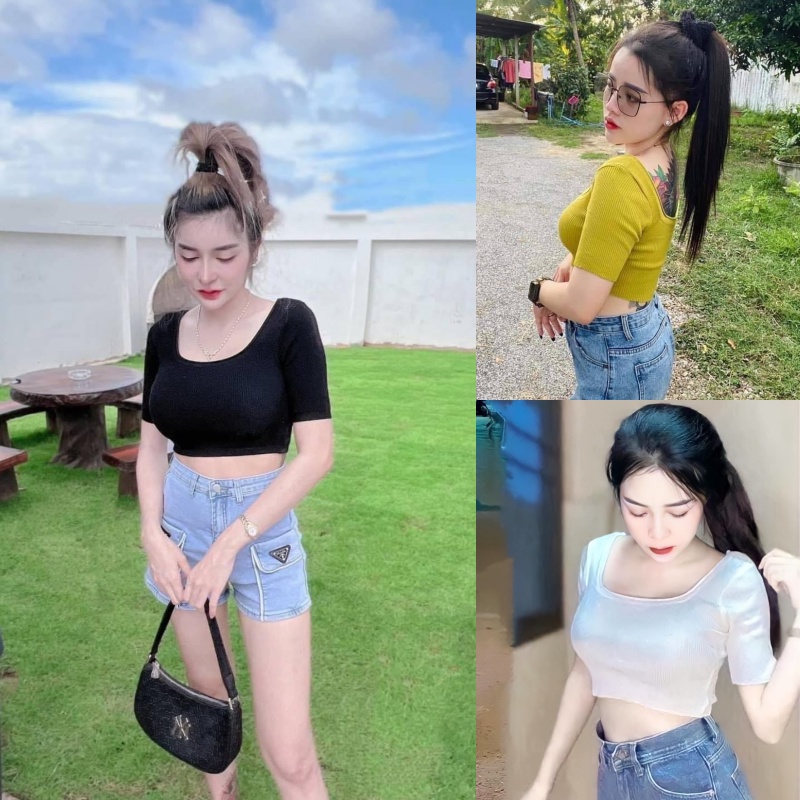 🌈 SpinnyHouse 🌈 เสื้อคอเหลี่ยม Crop top💜ผ้าไหมพรม🧡งานตามหา♥️💚 เครื่องบิน B-019-2-AA