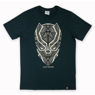 เสื้อยืดคอกลมเสื้อยืดมาร์เวล แบล็คแพนเธอร์ BLACK PANTHERสีกรม พิมพ์กำมะหยี่S-3XL