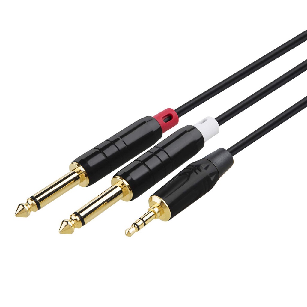1/8" TRS ถึง 2 x 6.35 มม. 1/4" TS Mono Y Cable Splitter Cable สําหรับ iPhone, iPod,Laptop,Power Ampl