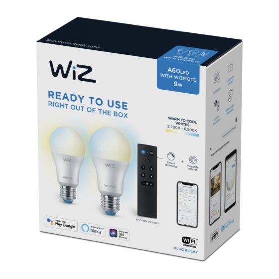 ชุดหลอดไฟอัจฉริยะ Wiz - StarterKit [2 White Bulb + Remote]