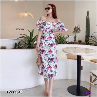 👗Pfashion [ส่งไว!!🚛] P13343 เดรสเปิดไหล่แขนจั้มลายดอกไม้ Off the shoulder floral print dress