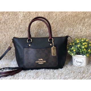 MINI EMMA SATCHEL IN SIGNATURE CANVAS COLORBLOCK (COACH F34281) BROWN BLACK/MULTI/LIGHT GOLD