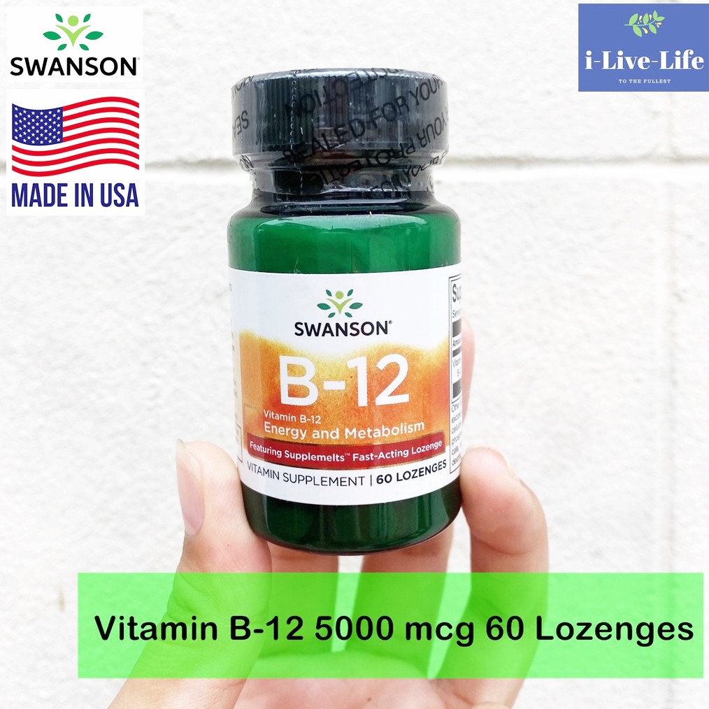 วิตามินบี 12 แบบเม็ดอม Vitamin B-12 (as Methylcobalamin) 5000 mcg 60 Lozenges - Swanson #B12