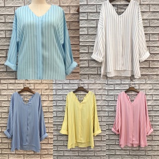 เสื้อผ้าคนอ้วน เสื้อคอวีแขนสามส่วน