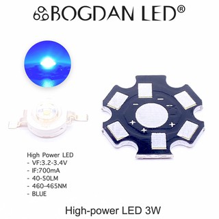 LED High power 3W BLUE แอลอีดีลูกปัดสีน้ำเงิน ให้ความสว่างสูง ความร้อนต่ำ อายุการใช้งานยาวนาน สินค้าพร้อมส่งในไทย