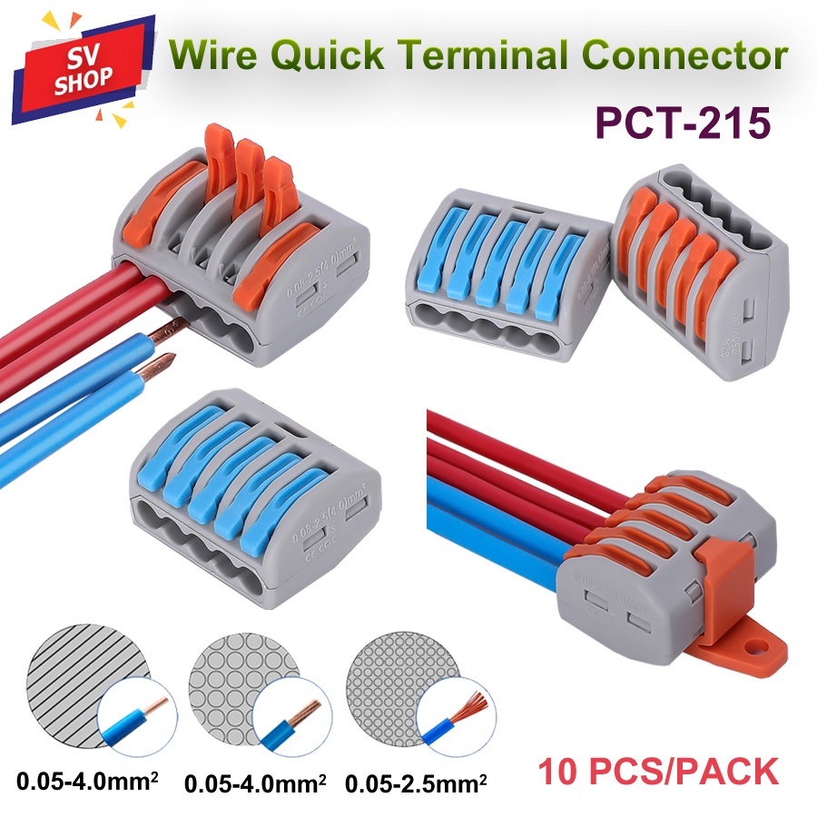 (10 pcs) PCT-215 ขั้วต่อสายไฟ เต๋าต่อสายไฟ Wire Quick Connector Terminal Block 5P