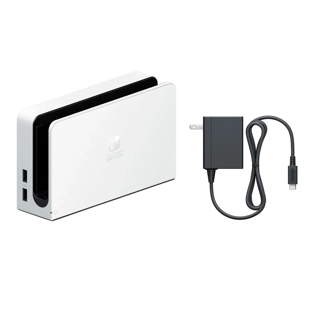 Nintendo Switch OLED Dock (White) + AC Power Adapter (US Plug) - Bulk Packaging