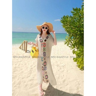 เสื้อคลุมงานปักลายโบฮีเมียนผูกหน้า ผ้าพริ้วใส่ สบายเหมาะกับsummer