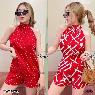 B16265 Set 2 ชิ้น เสื้อแขนกุด ผู้โบว์ด้านหลัง + กางเกงขาสั้น Set of 2 pieces: sleeveless shirt with bow at the back + sh