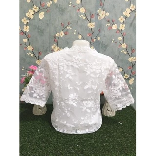 เสื้อลูกไม้ผู้หญิง อก40และ46นิ้ว สีขาว/ดำ ใส่กับผ้าถุง สำหรับสาวอวบ รุ่น4076-4676
