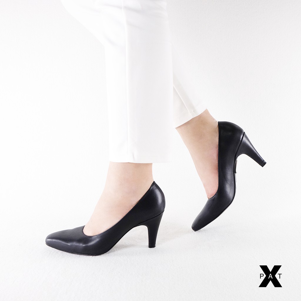 สีดำ X-PAT (1Q757) รองเท้าคัชชูหัวแหลม