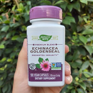 เอ็กไคนาเซีย+รากโกลเด้นซีล Echinacea Goldenseal 900 mg 100 Vegan Capsules (Natures Way®) เสริมภูมิต้านทาน ป้องกันหวัด