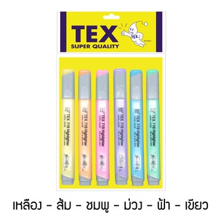 TEX เท็กซ์ 719 ไฮไลท์สีพาสเทล ด้ามเหลี่ยม แพ็ค 6 ด้าม - ครบสี