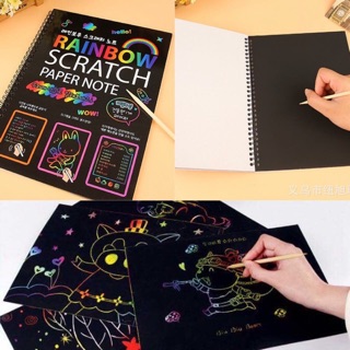 สมุดสายรุ้ง สมุดระบายสี สมุดวาดเขียน สีรุ้ง ขนาด A4 จำนวน 10 หน้า Rainbow Scratch Paper Note Book ศิลปะ