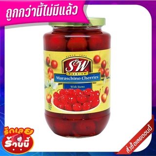 เอสแอนด์ดับบลิว เชอร์รี่ในน้ำเชื่อม แบบมีก้าน 26.5 ออนซ์ S&amp;W Maraschino Cherries In Syrup With Stem 26.5 Oz