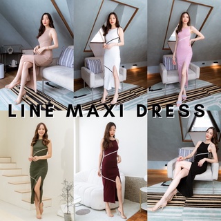 [กรอกโค้ด WYNEWU ลด 65.-] Basicnotbasics - Line maxi dress แท้100% เดรสยาว ผ่าหน้าขา ชุดออกงาน