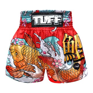 TUFF มวยไทย กางเกงมวยไทย สีแดง ลายปลาคราฟท์ TUFF Muay Thai Boxing Shorts Red Japanese Koi Fish