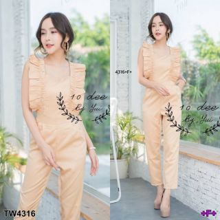 TW4316 Jumpsuit ขายาว แขนกุด แต่งระบายสุดหรู