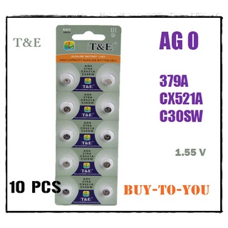 AG0 ถ่านกระดุม T&amp;E รุ่น AG0 LR69 LR521 379A SR521SW แบตเตอรี่ 1.55 V