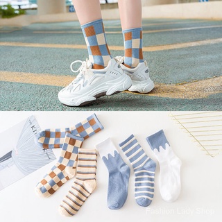 ⚡ถูกสุด⚡ถุงเท้าสีฟ้าพาสเทล🧦ถุงเท้ายาวปานกลาง unisex ผ้านุ่ม ใส่สบาย （1 คู่）SD5656