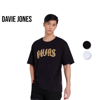 DAVIE JONES เสื้อยืดโอเวอร์ไซส์ พิมพ์ลายโลโก้ สีดำ สีขาว Logo Print Oversized T-Shirt in black white LG0021BK WH