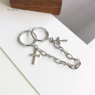 Retro Punk Hip Hop Cross Ring Hand Finger Chain Adjustable Rings