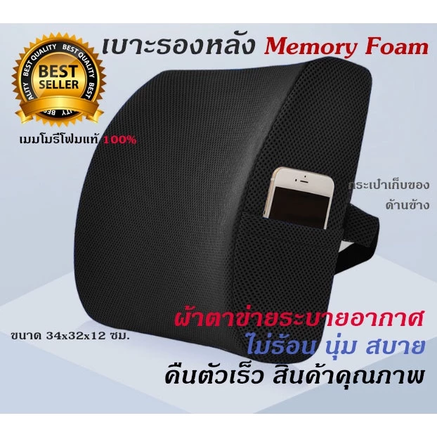 Sale🔥เบาะรองหลัง เบาะพิงหลัง ที่รองหลัง Memory Foam รุ่นผ้าตาข่าย/กำมะหยี่/สเปนเด็กซ์
