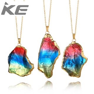 Simple Jewelry Multicolor Pendant Necklace Geometric Irregular Seven-color Natural Stone for g