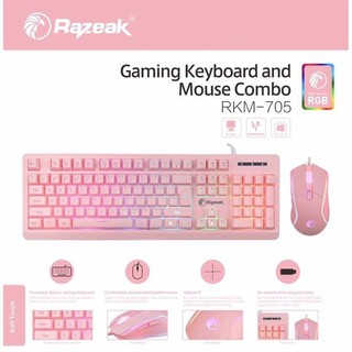 💥💥พร้อมส่ง💥💥 Razeak RKM-705 ชุดมีไฟ เมาส์คู่คีย์บอร์ด Keyboard+Mouse Combo สีชมพู แท้.!! 🚩🚩รับประกัน 1 ปี🚩🚩