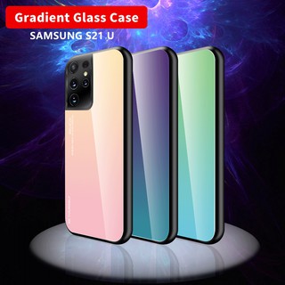 เคสโทรศัพท์แข็งกระจก Case For Samsung Galaxy S22 S21 FE Plus Ultra 5G S22Plus S22Ultra S21FE S21Plus S21Ultra Gradient Tempered Glass Phone Case Korean Fashion Casing Hard Cover